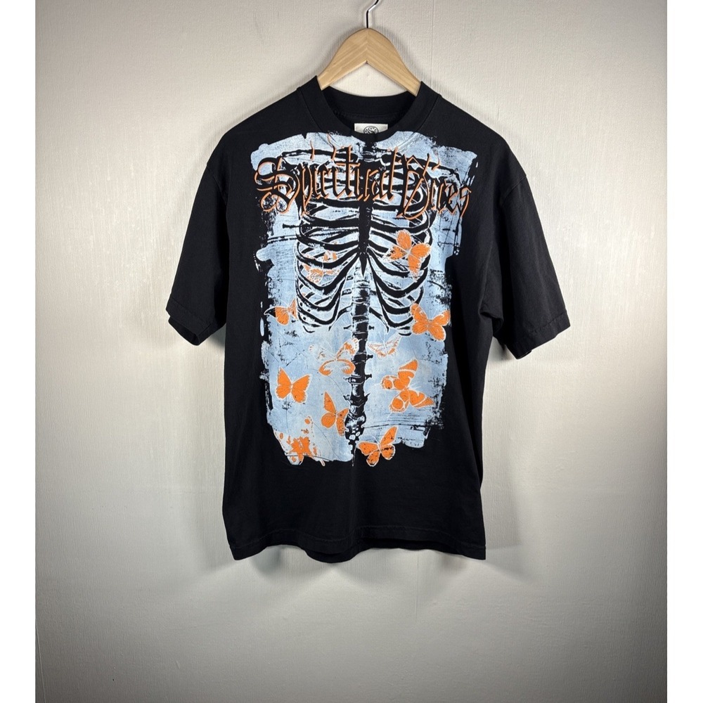 Spiritual Vices Shirt Mens Medium Black Butterflies Rib Cage Goth Streetwear